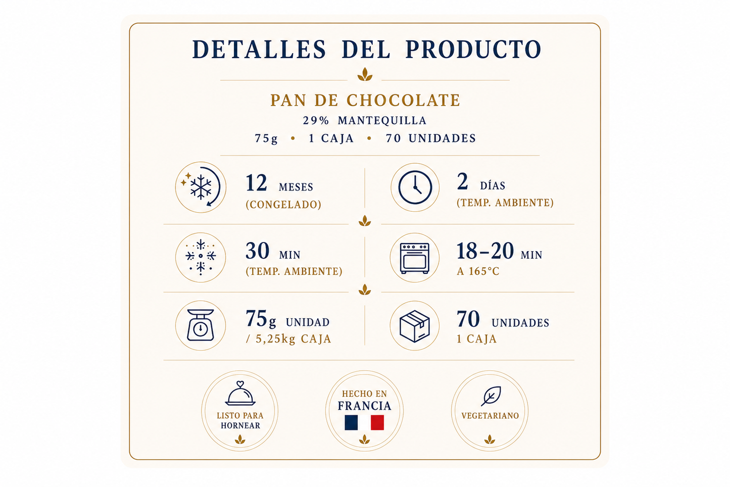 Pan de Chocolate 29% Mantequilla 75g 1 Caja 70 Unidades