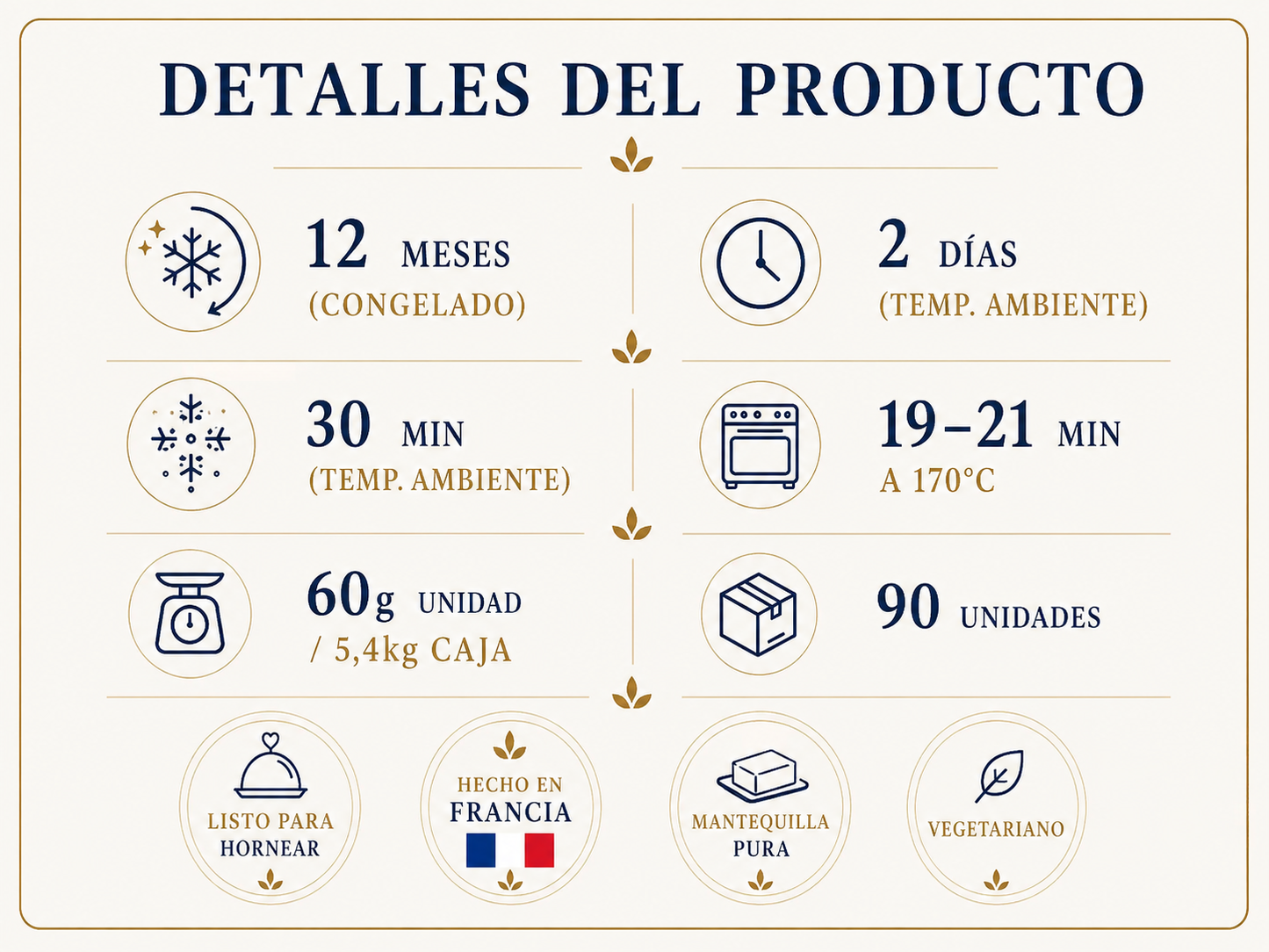 Croissant Recto Mantequilla 60g 1 Caja 90 Unidades