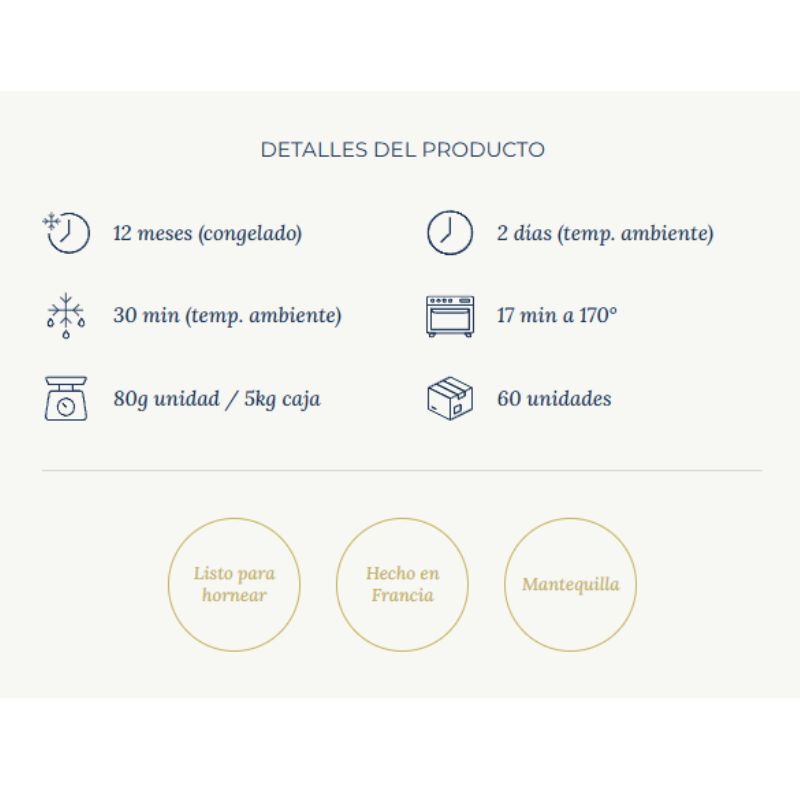 Croissant Recto 24% Mantequilla 70g 1 Caja 84 Unidades