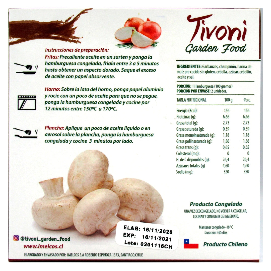 Hamburguesa con Champiñones y Cebolla Caramelizada Tivoni 100g x 2