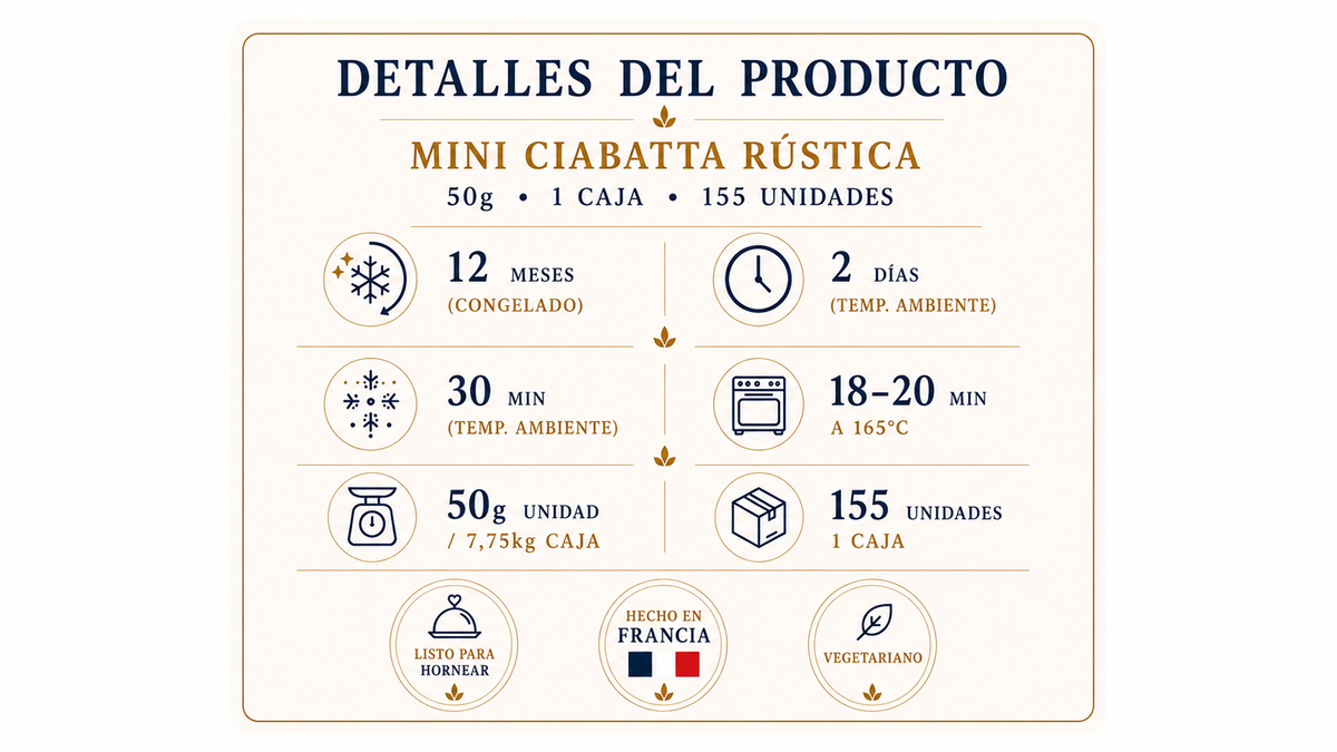 Mini Ciabatta Rústica 50g 1 Caja 155 Unidades