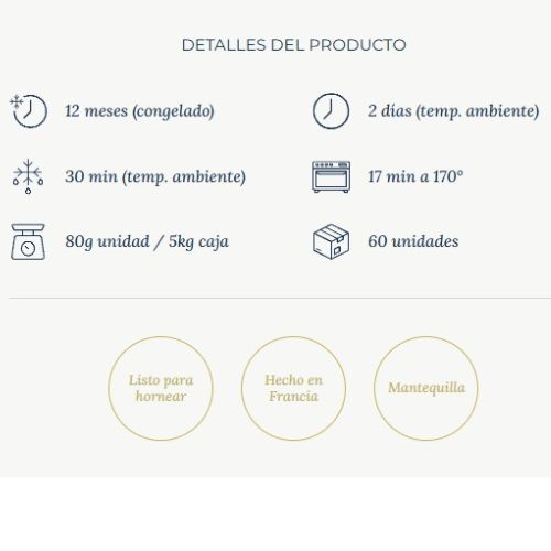 Croissant Recto 29% Mantequilla 80g 1 Caja 60 Unidades
