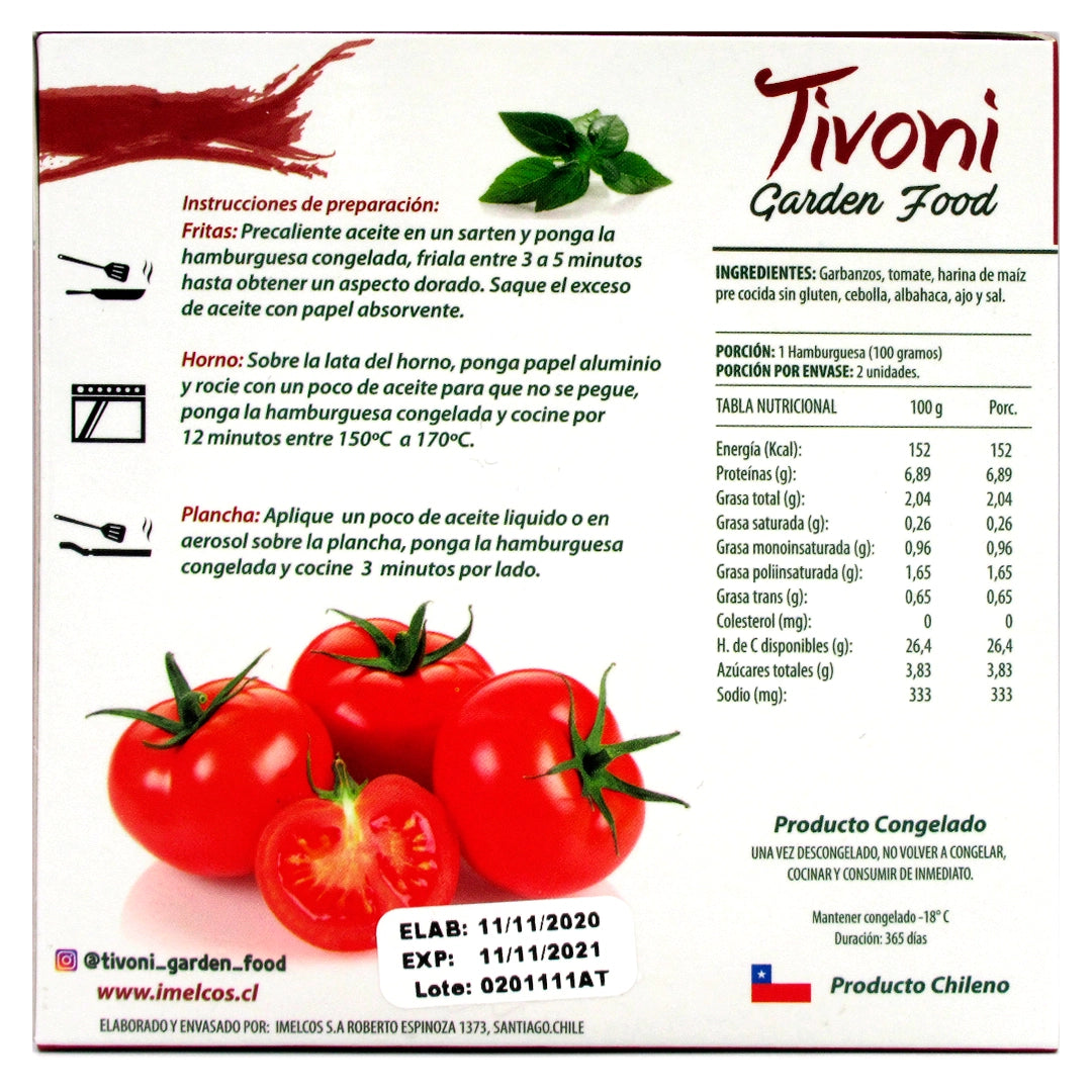 Hamburguesa con Tomate y Albahaca Tivoni 100g x 2