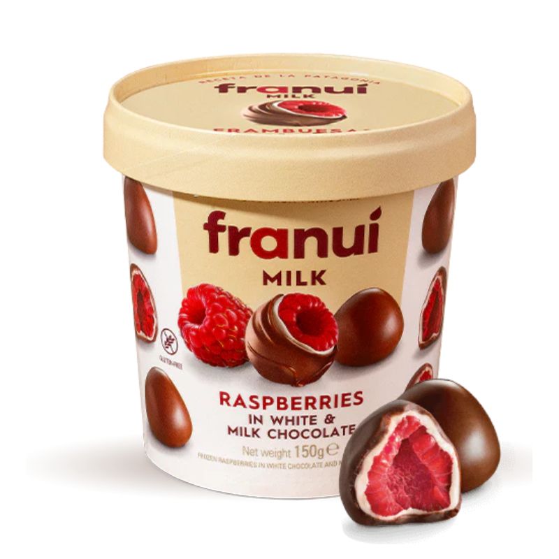 Frambuesas Cubiertas en Chocolate de Leche Franuí 150grs